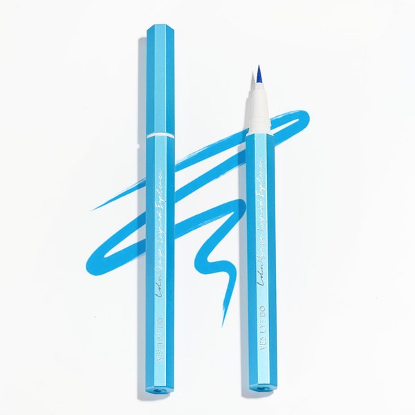 YES.EYE DO Bright Blue Liquid Eyeliner Precision Pen - Satin Finish - Felt Tip Applicator for Flexible Line Thickness - Easy to Remove with Warm Water - Drama Makeup&Body Art Use (Skyline Blue)