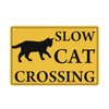 Slow Cat Crossing Xing 10"x14" Funny Novelty Metal Tin Sign Farm Organic Country Home Decor Wall Sign Suitable for Indoor and Outdoor Yard Sign