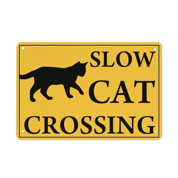 Slow Cat Crossing Xing 10"x14" Funny Novelty Metal Tin Sign Farm Organic Country Home Decor Wall Sign Suitable for Indoor and Outdoor Yard Sign