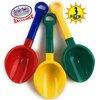 Matty's Toy Stop 10.5" Kids Multi-Color Sand Scoop Plastic Shovels for Sand & Beach (Red/Blue, Yellow/Green & Green/Yellow) Complete Gift Set Bundle - 3 Pack