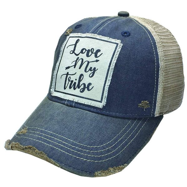 VINTAGE LIFE Baseball Cap for Women Funny Trucker Hat Cute Distressed Ball Caps (Love My Tribe, Blue)