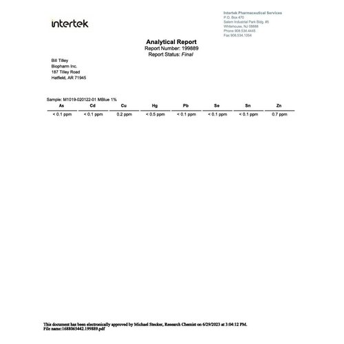 Methylene Blue, 1% USP (Pharmaceutical) Grade, 50 mL (1.69 fl oz) Glass; 3rd Party Tested
