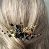 Aimimier Bridal Black Crystal Hair Comb Gold Leaf Headpiece Wedding Hair Accessories for Women and Girls (Black)