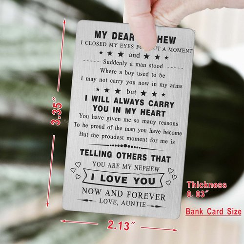 Yobent Nephew Card from Auntie, Happy Nephew Birthday Gift Card, Personalized Nephew Graduation Present Wallet Card, I Love My Nephew Gift, Valentine's Day Christmas Card for Favorite Nephew