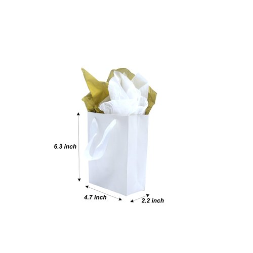 JUNESHE Small Gift Bags with Handles & Tissue Paper,6 Pack 4.7"×2.2"×6.3" Mini White Gift Bags, Tiny Gift Wrap for Jewelry box, Candles, Retail, Birthday Party Favors
