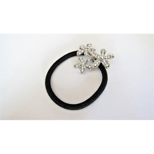 Crystal triple flower shaped hair tie pony tail holder scrunchie