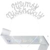 BAHABY Birthday Crowns for Women, It's My Birthday Sash & Birthday Headband Set Princess Birthday Sash and Rhinestone Tiara Birthday Sweet Happy Birthday Accessories for Party- Silver
