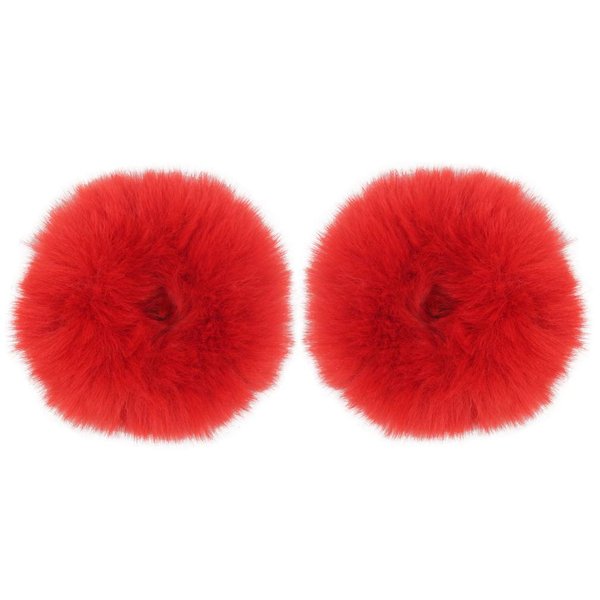 Furling Pompoms 2pcs Pack Furry Faux Fur Hair Scrunchies Artificial Fur Hair Bobbles Elastic Hair Band Rope Wristband Ponytail Accessories (Red)