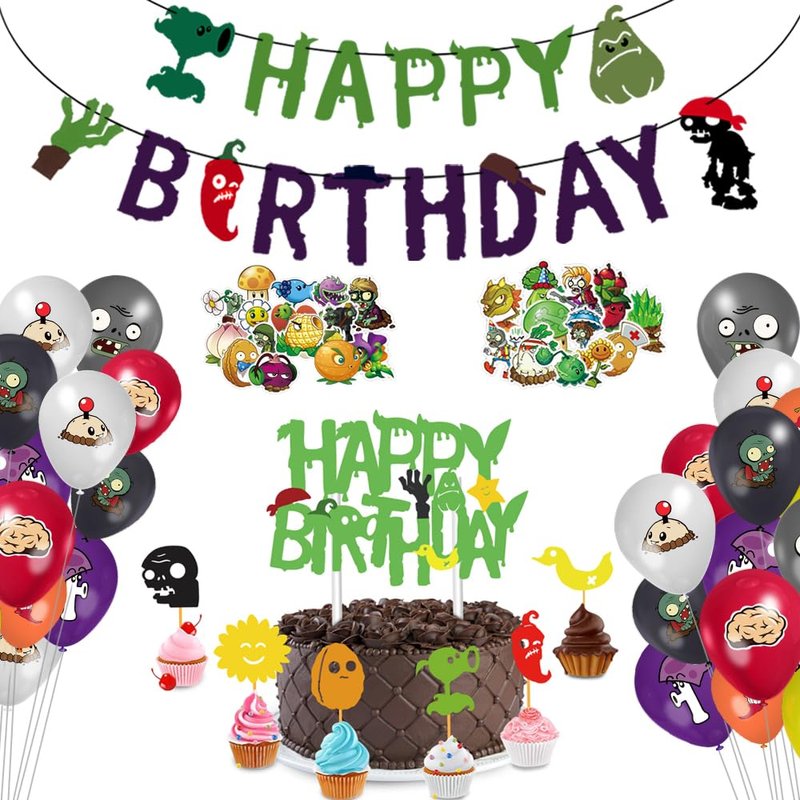 Plants Vs Play Game Zombies Party Kit -HAPPY BIRTHDAY Banner, Cake ...