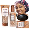 Zomac Satin Bonnet Bundle with Ambi Oily and Combination Skin Products, Includes Ambi Black Soap Cleansing Bar, Ambi Gentle Exfoliating Wash, and Ambi Black Soap Facial Cleanser