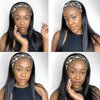Angie Queen Headband Wigs Human Hair for Black Women Sraight Human Hair Wigs Glueless Brazilian Virgin Hair None Lace Front Wigs Machine Made Headband Wig 180% Density (18" Headband wigs)