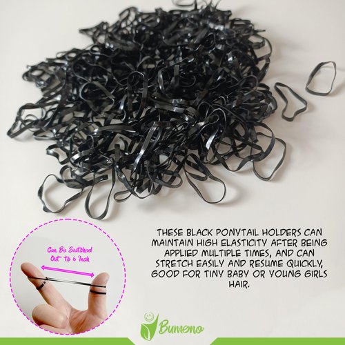 BUMENO 500 Pcs Hair ties, Rubber bands for hair, Toddler Hair Ties for Girls, Baby hair ties, Seamless Hair Bands, Elastic Ponytail Holders, Black