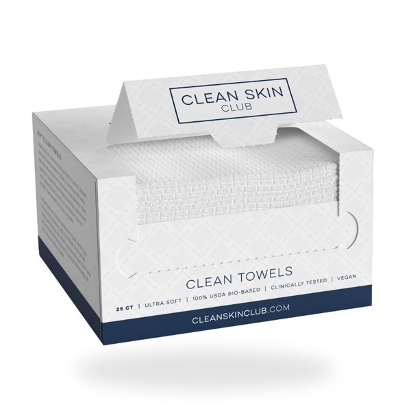 Clean Skin Club Clean Towels, 100% USDA Biobased Dermatologist Approved Face Towel, Disposable Clinically Tested Face Towelette, Facial Washcloth, Ultra Soft Makeup Remover Dry Wipes, 1 pack, 25 ct