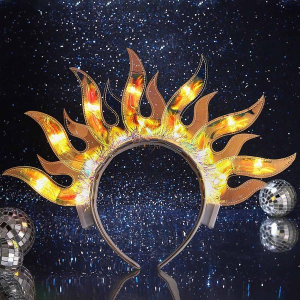 ACEDRE Light Up Flame Headband LED Glowing Hair Band Sparkly Rave Party Costume Hair Accessories for Women and Girls (Yellow Light)