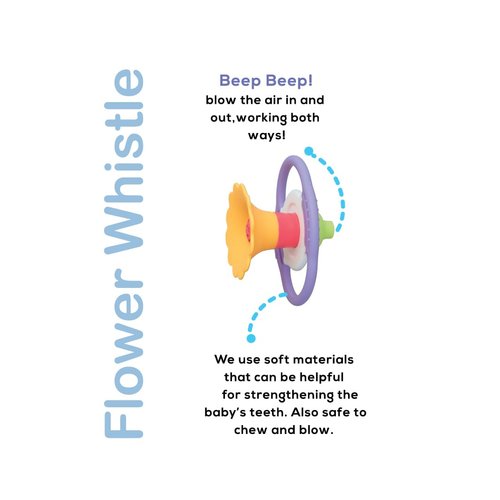 BaBeloved Flower Whistle Baby Teething Toys Multiple Sensory Montessori Baby Teether Toys Soft Food-Grade Teethers for Babies Blow Sound Teething Relief, Chewing Toy for Babies 0-12 Months, BPA Free