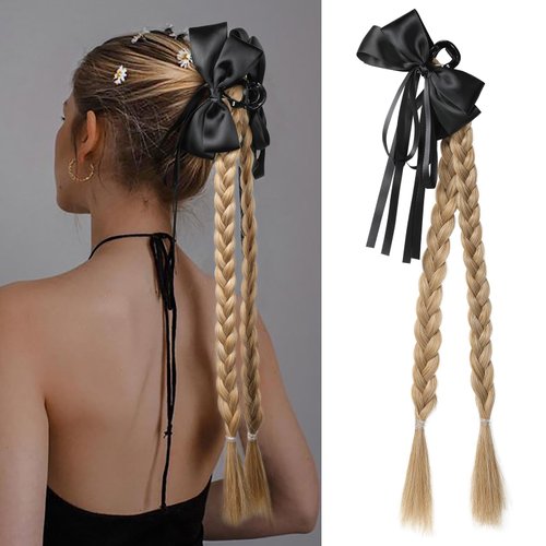 HOOJIH Ponytail Extension Claw Clip Braided Ponytail Extension 20 Inch Double Braided Ponytails Hairpieces for Women - Medium Golden Blonde