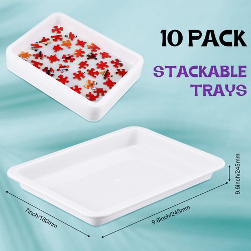 10 Pack Puzzle Sorting Trays for Puzzles Up to 1500 Pieces White Stackable Puzzle Sorting Trays Multipurpose Organizer Tray for Toys Beads Painting DIY Projects Fun Home Activities