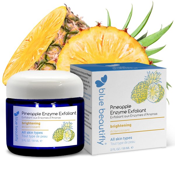 Blue Beautifly Pineapple Enzyme Exfoliant | Enriched with Bromelain & Papain Enzymes | Plant-based with No Synthetic Additives | Removes Impurities with Gentle Exfoliation of Rice Bran Beads | 2 fl oz