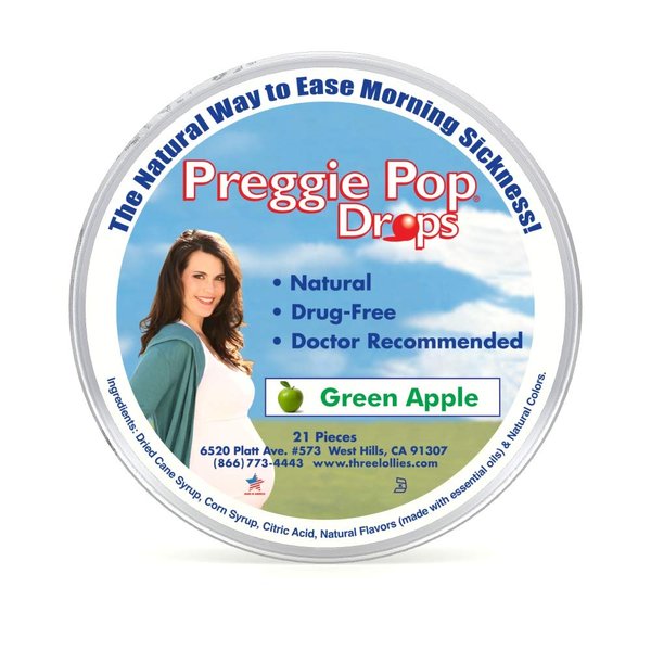 Three Lollies Preggie Pop Drops, Natural Green Apple, 21 Count