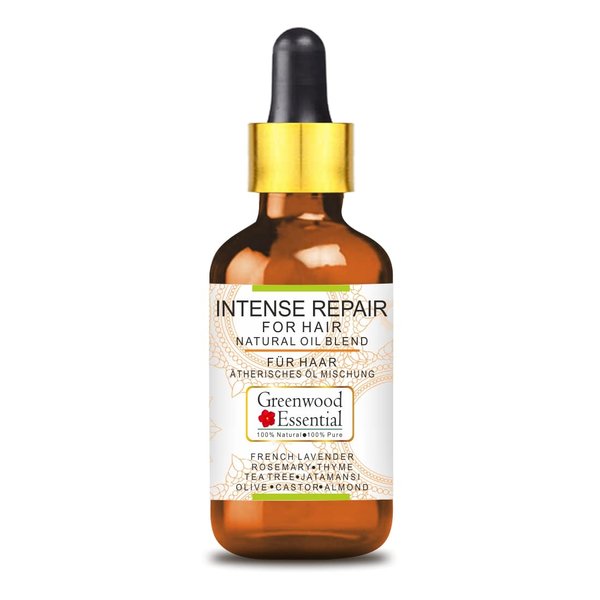 Greenwood Essential Intense Repair Hair Oil - Jatamansi, Rosemary, Thyme, Tea Tree & French Lavender Essential Oils in Almond, Castor & Olive 50ml (1.69 oz)