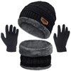 3 Pcs Boys Girls Winter Beanie Hat Scarf Gloves Set Thick Knitted Warm Toddler Winter Hat Mittens Neck Warmer for Kids, Black