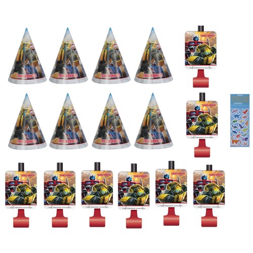 Transformers Birthday Party Supplies Decoration Bundle Pack includes 8 Party Paper Hats, 8 Party Paper Blowouts