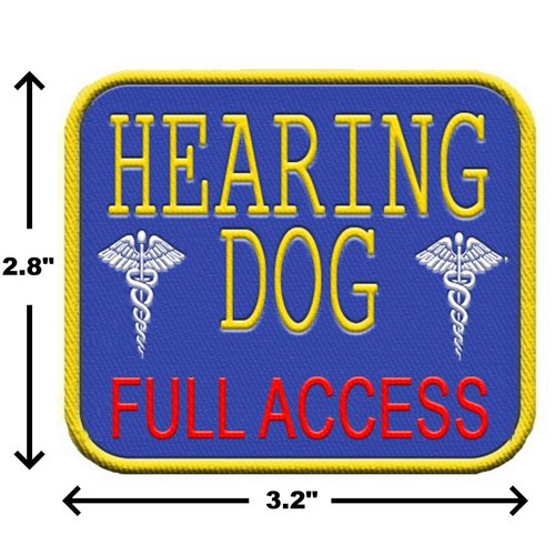 "Hearing Dog - Full Access" Sew On Patch - Includes Five Service Dog Law Handout Cards – for Service Dog Vest or Harness
