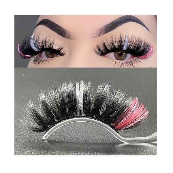Miss Kiss 1 Pair Lashes with Color Pink White Glitter Silver Eye Lash 3D Sparkly Fairy False Eyelash Fluffy Faux Mink Eyelash Manga Highlight Sparkly Cosplay Lashes