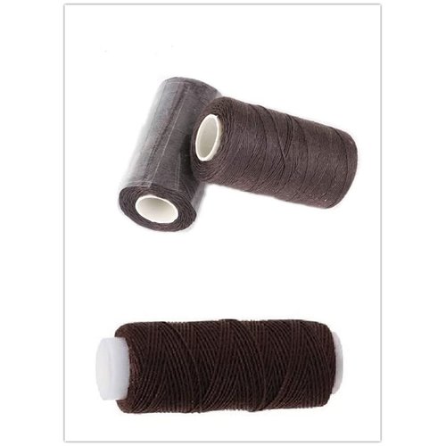 3 Rolls Cotton Sewing Thread Hair Weaving Thread Making Wig Hair Extension Hair Salon Weft Thread Black Brown Beige Thread with 3 Curved Needles (Dark Bown/3Pcs)