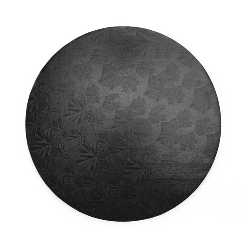 Dulcet Delights Round Cake Board | Decorative Cake Board for Cakes, Desserts, Pizza & More | Food Safe | Grease Proof | Reusable | 16” Diameter x 1/4” Thick | Black | Set of 5