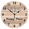 Rustic Wooden Wall Clock Lake is Happy Place Easy to Read Easy to Use Wood Clock Funny Wall Wooden Clock Retro Wall Decorations Decoration for Dining Room Study Living Room Lake House Decor