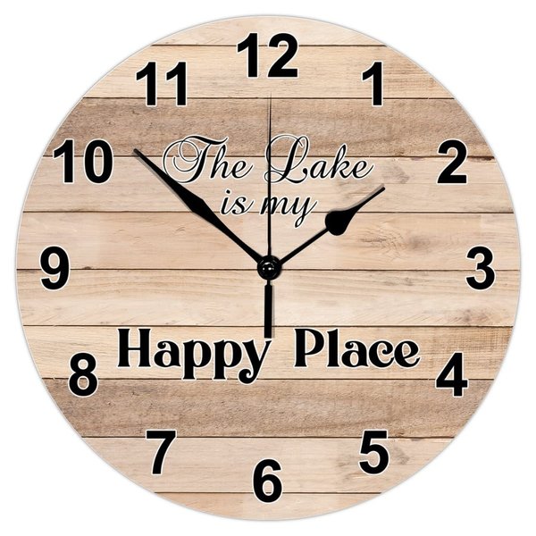 Rustic Wooden Wall Clock Lake is Happy Place Easy to Read Easy to Use Wood Clock Funny Wall Wooden Clock Retro Wall Decorations Decoration for Dining Room Study Living Room Lake House Decor