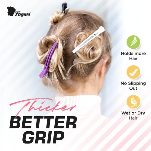 Fagaci Firm Grip Hair Clips with Silicone Band - Duckbill Sectioning and Styling Clips, Durable Alligator Clips for Women's Hair, Long Duck Billed Salon Clips