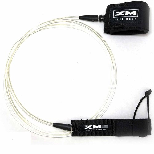 XM SURF MORE CORE Surboard Leash 6ft., Clear Cord with Color Injected Core, COMP Cord Thicknes (.220 in.), Key Pocket, Unbreakable Swivels, Detachable Railsaver, Made in USA