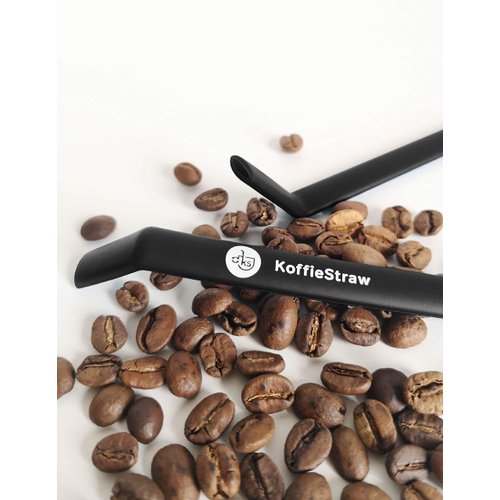 KoffieStraw Reusable Straws | 2-Pack with Stainless Steel Cleaning Brushes | Long Lasting & BPA-Free Standard Size Straws for Coffee, Tea, Milk, Cold & Hot Drink | Black - 8", 10