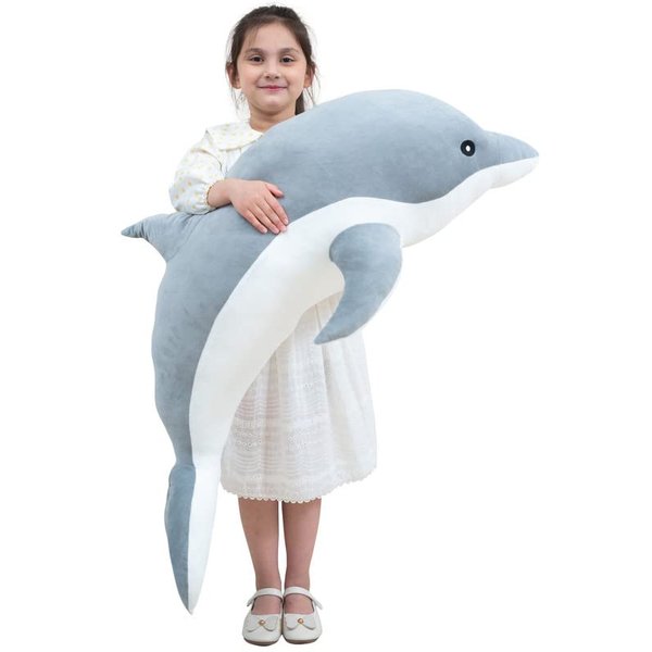 Kekeso Dolphin Stuffed Animal Plush Pillow, Giant Dolphin Plush Toy Soft Whale Hugging Pillow Stuffed Dolphin Pillow for Children Girls (Gray,70cm/27.55inch)