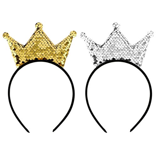 Sibba Sequins Crown Glitter Headband 2Pcs Tiara Crown Gold Hair Hoop Princess Hairbands Cute Hair Accessories Hair Band Clip Fit Women, Girls, Party, Take Photos, Decorations, Birthday