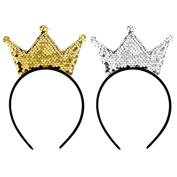 Sibba Sequins Crown Glitter Headband 2Pcs Tiara Crown Gold Hair Hoop Princess Hairbands Cute Hair Accessories Hair Band Clip Fit Women, Girls, Party, Take Photos, Decorations, Birthday
