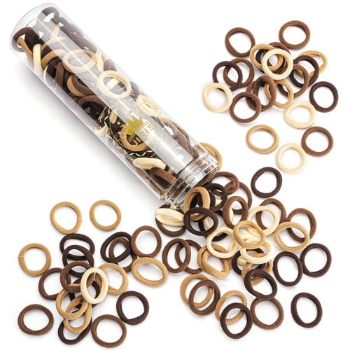 JIRIS 100PCS Brown Hair Ties for Women And Kids, Seamless Thick Brown Hair Band, Elastic Baby Hair Ties No Damage Ponytail Holder, Cotton Toddler Hair Tie, No Crease Small Hair Ties For Toddler Girls