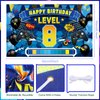 Video Game 8th Birthday Party Decorations Blue Black Happy Birthday Level 8 Banner Backdrop Honeycomb Centerpieces Hanging Swirls Tissue Paper Pompoms Kit for Boy 8 Years Old Game Controller Supplies