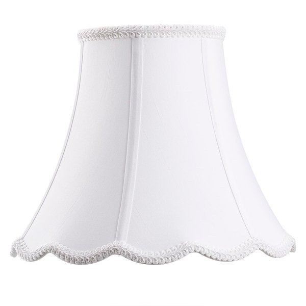 Bell Lamp Shade, Saangseon White Silk Shantung Scalloped Lampshade Replacement, 7'' Top x 14'' Bottom x 10.5'' Slant Height x 10'' Vertical Height, Brass Spider