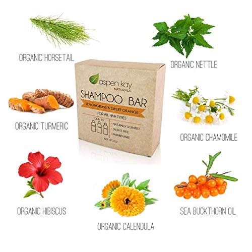 Shampoo and Conditioner set, Solid bars, Organic Ingredients, All Hair Types, Sulfate-Free, Cruelty-Free & Vegan. One 3 ounce and one 2.3 ounce bars (Lemongrass & Sweet Orange)