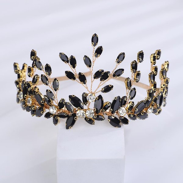 Teyglen Bridal Crystal Headband Black Rhinestone Wedding Headband Hair Crown Handmade Crystal Headband Tiara Bridal Headpiece Hair Accessories for Women Party Prom (Black)