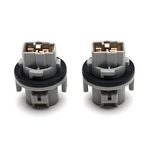 iJDMTOY Pair Grey OE-Spec 7443 T20 Front Headlamp Turn Signal Indicator Light Bulb Plug Adapter Sockets Compatible with Nissan Altima Pathfinder Rogue Frontier, etc