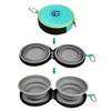 KALLAK Portable Twin Pet Bowls for Dogs or Cats, Collapsible Double Travel Dog Bowls for Food and Water Feeding, Foldable Camping Dog Bowl with Zipper Carrying Case and Carabiner