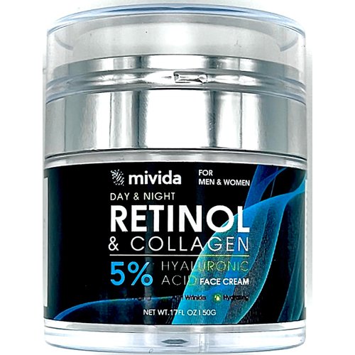 mivida Anti-Aging Retinol Cream For Face With 5% Hyaluronic-Acid | Day & Night Anti Aging Moisturizer, Collagen Cream for Face Reduces Wrinkles, Dryness and Fine Lines | 1.7 fl oz