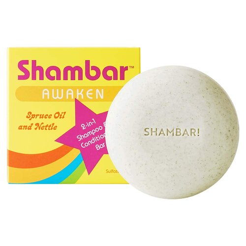 Shambar AWAKEN All Natural Shampoo and Conditioner Bar | Solid Hair Wash with Spruce Needle Oil & Nettle | Sulfate Free & Vegan | Color Safe Shampoo Bar for All Hair Types (100g)
