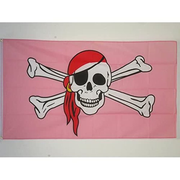 AZ FLAG - Pink Pirate Flag Red Bandana Flag - 3x5 Ft - 100D Polyester Pirates Banner with Two Metal Grommets - Fade Resistant - Vivid Colors - 3' x 5' Feet - 150x90 Cm