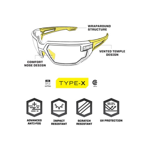 Mechanix Wear: Vision Type-X Safety Glasses with Advanced Anti Fog, Scratch Resistant, Black Frame, Protective Eyewear, Lightweight, Ventilated Temples, For Indoor & Outdoor Use (Clear Lens)