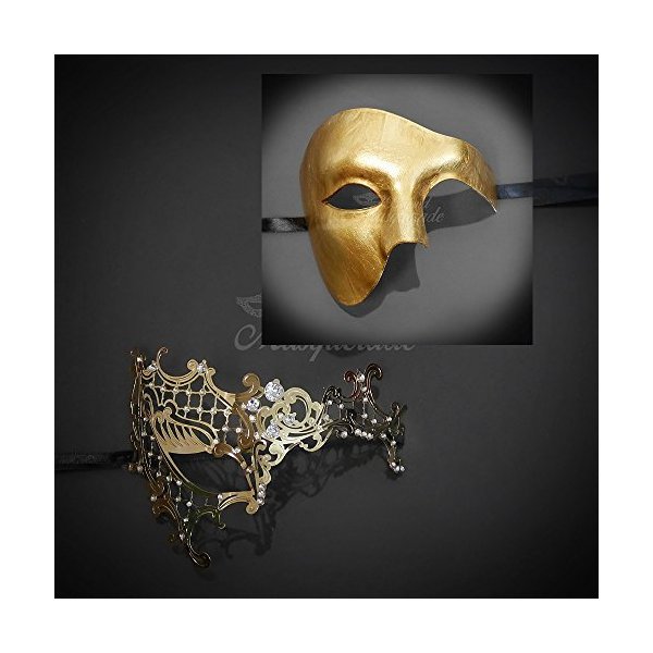 BeyondMasqeurade His and Her Gold Phantom of the Opera Themed Masquerade Mask
